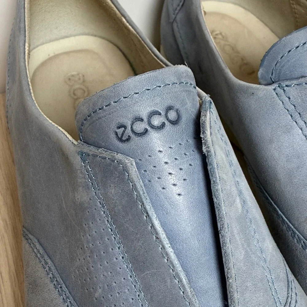 Slip On Sneakers ECCO Women 37 Blue Leather Nubuck Casual Comfort Flats 0181
